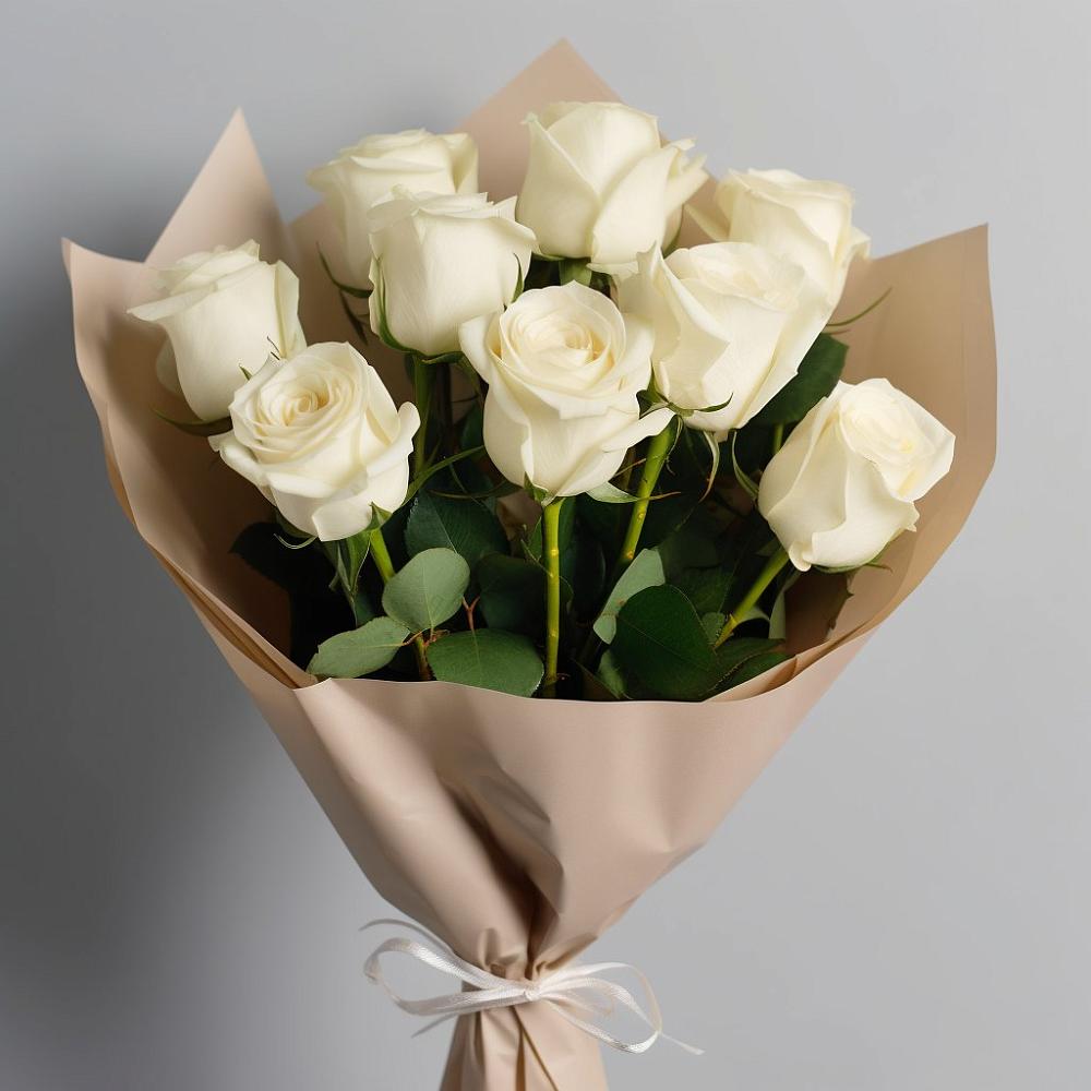 Букет 9 Белых роз Эдлесс Лав в Акташ