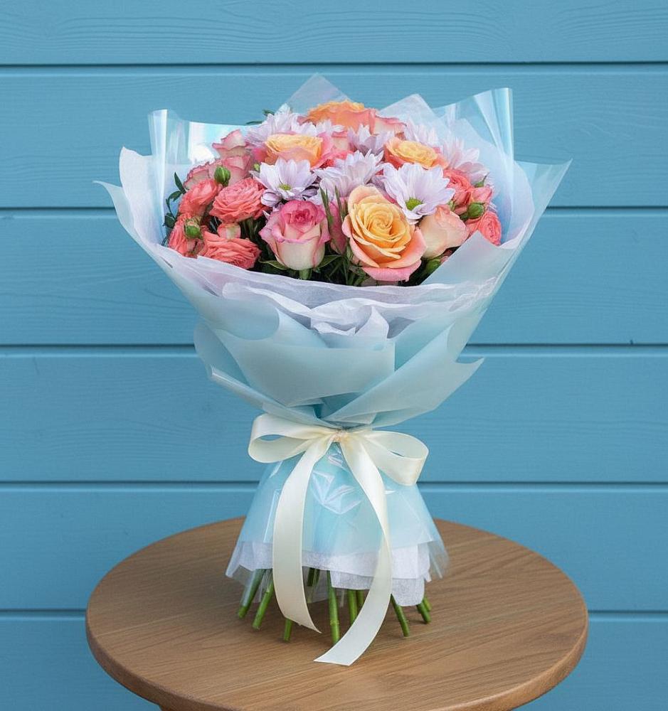 Букет цветов из: Хризантемы и Розы в Акташ