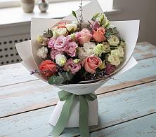 Букет далекие берега в Акташ Букет цветов из:  Розы, Лизиантусы и Гвоздики в Акташ