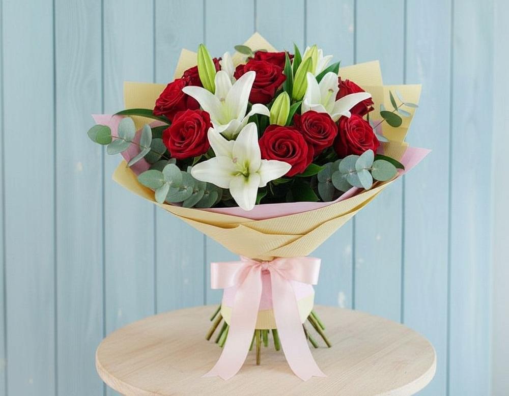 Букет цветов из: Лилии и Розы в Акташ